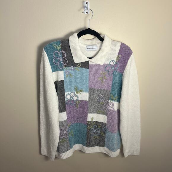 Alfred Dunner Chenille Sweater Floral Patchwork Grandma Size Large - Picture 5 of 9